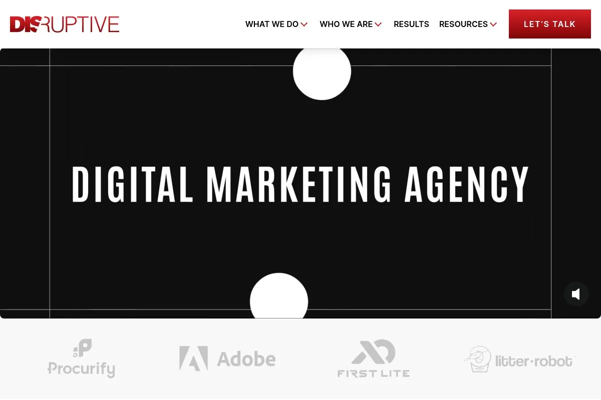 Screenshot of Disruptive Advertising homepage