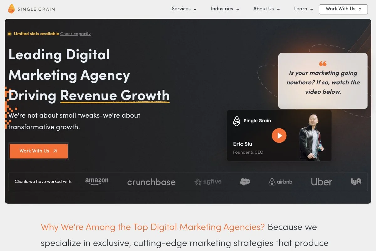 Screenshot of Single Grain homepage