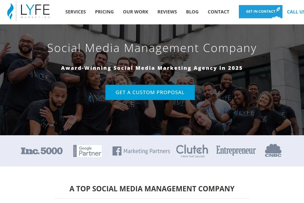 Screenshot of LYFE Marketing homepage