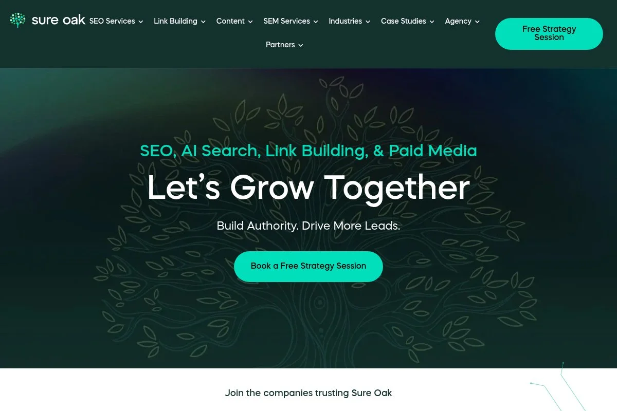 Screenshot of Sure Oak homepage