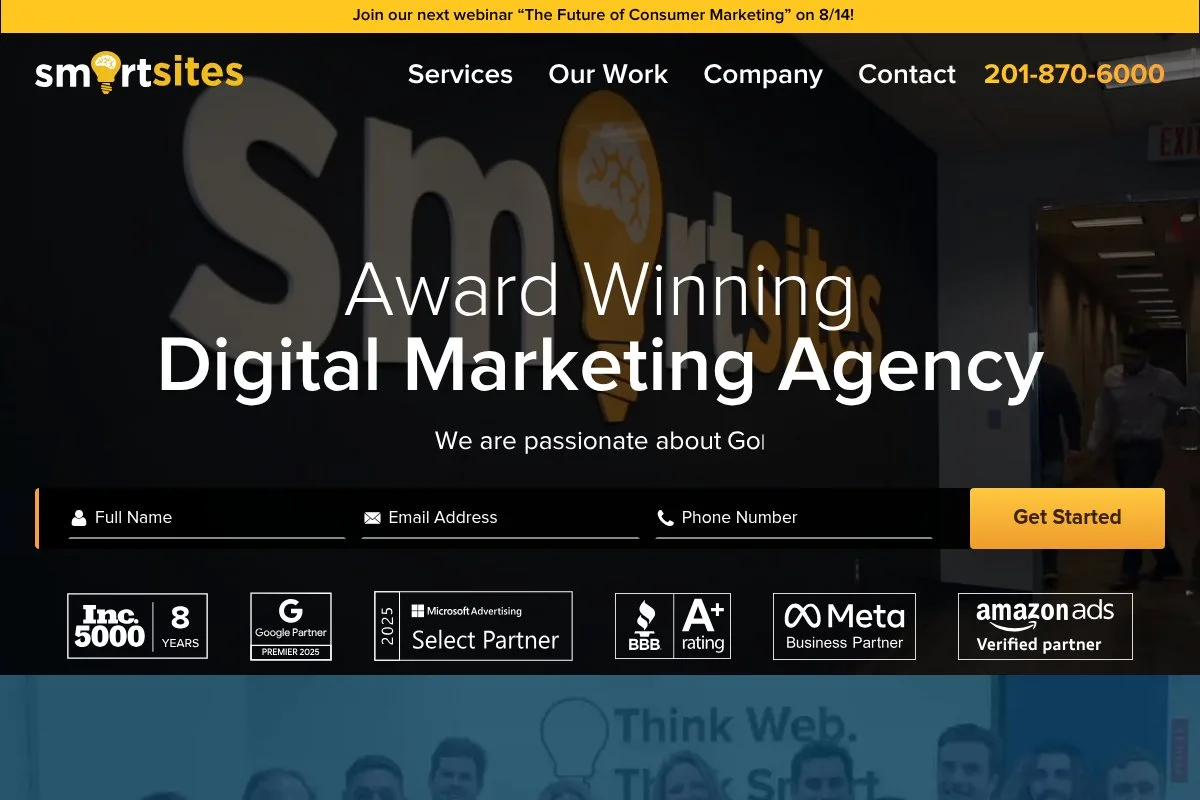 Screenshot of SmartSites homepage