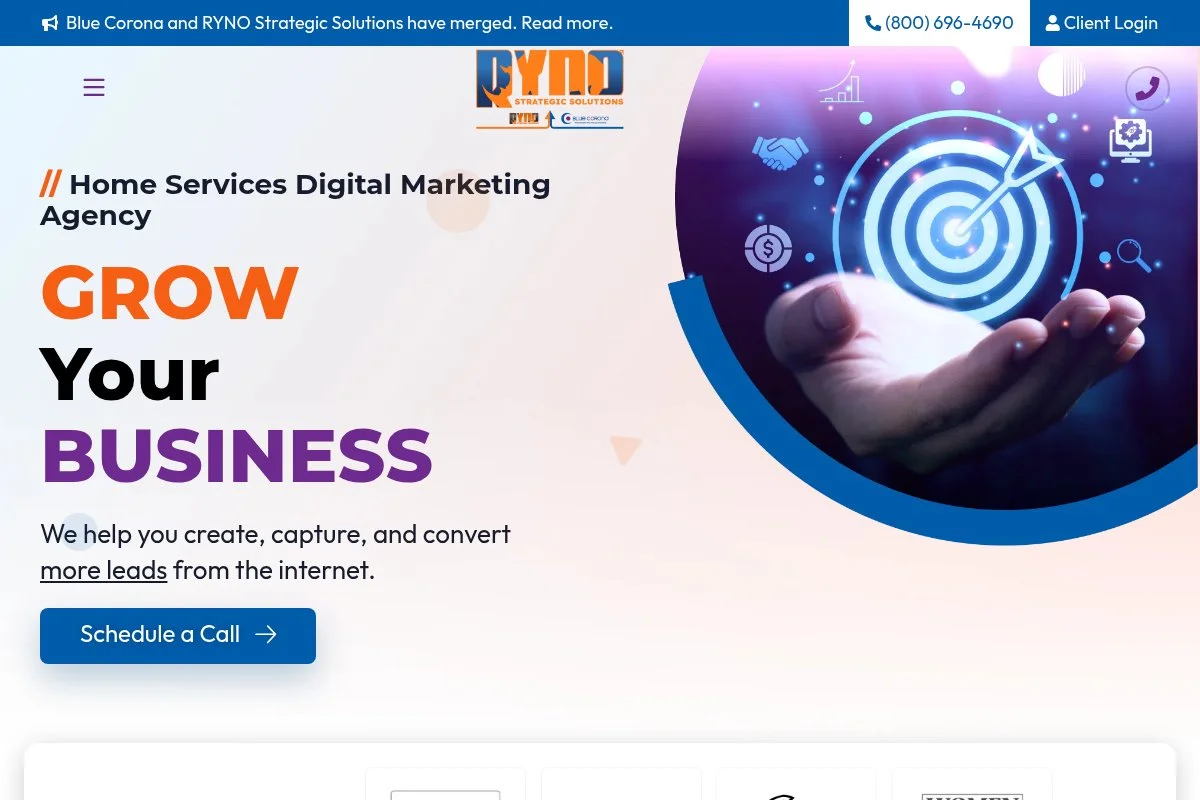 Screenshot of Blue Corona homepage