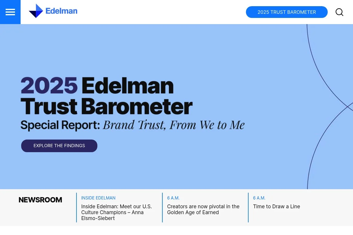 Screenshot of Edelman homepage