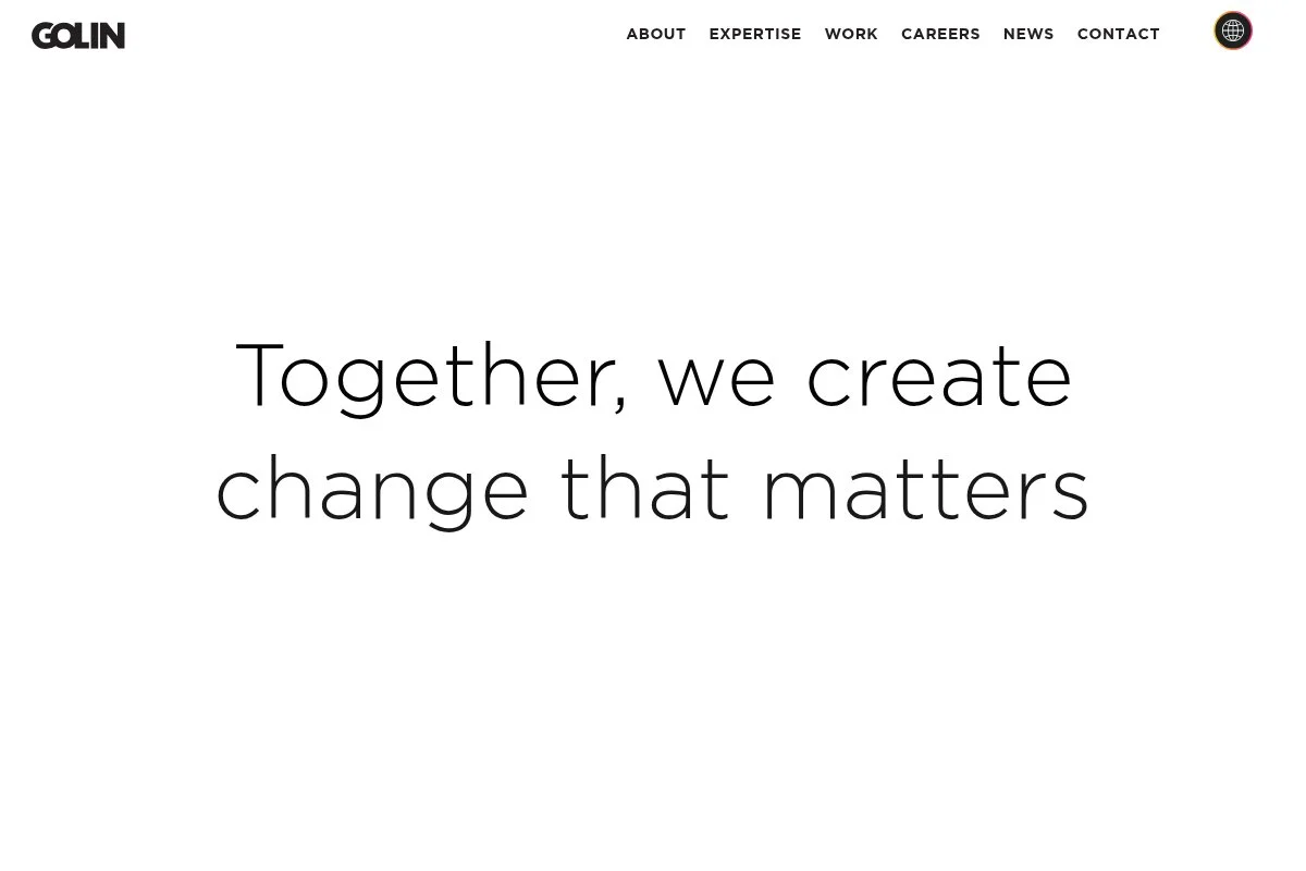 Screenshot of Golin homepage