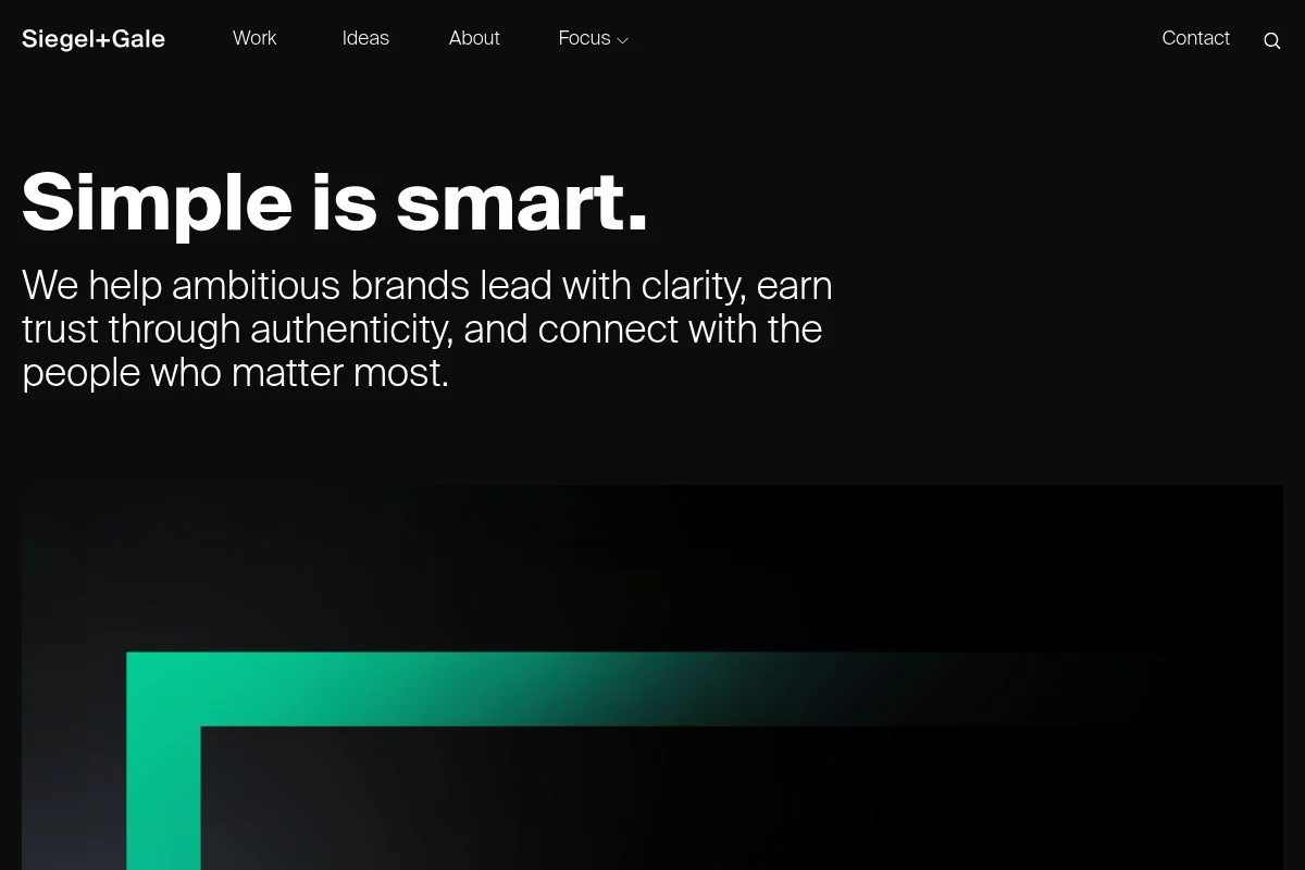 Screenshot of Siegel+Gale homepage