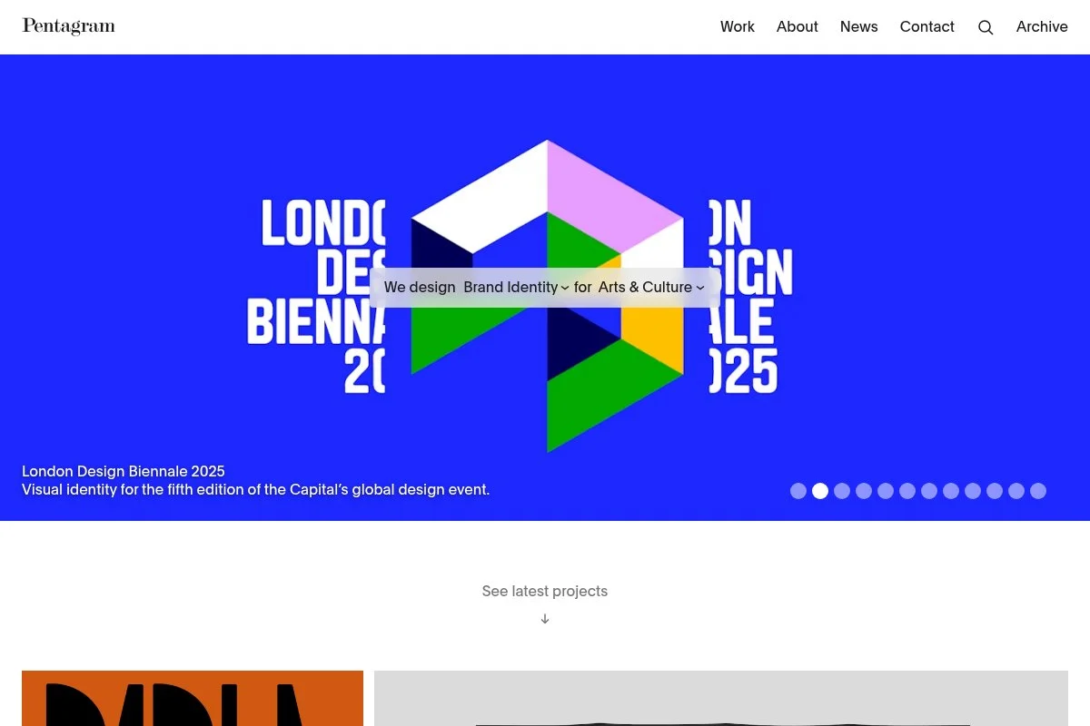 Screenshot of Pentagram homepage