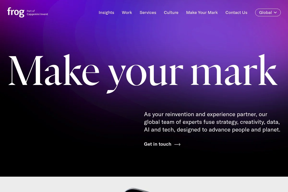 Screenshot of Frog Design homepage