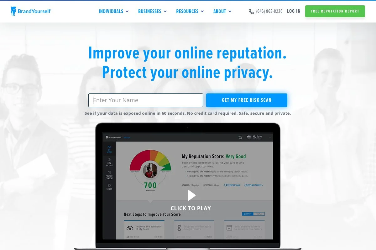 Screenshot of BrandYourself homepage