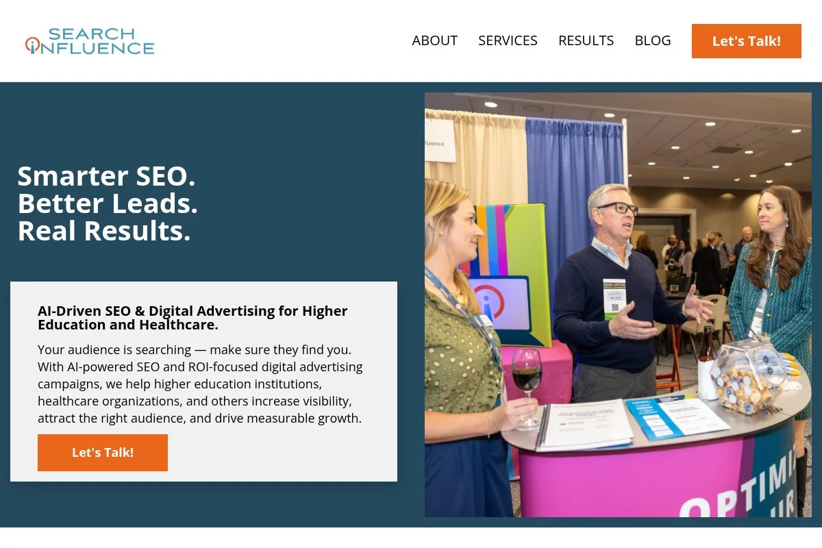Screenshot of Search Influence homepage