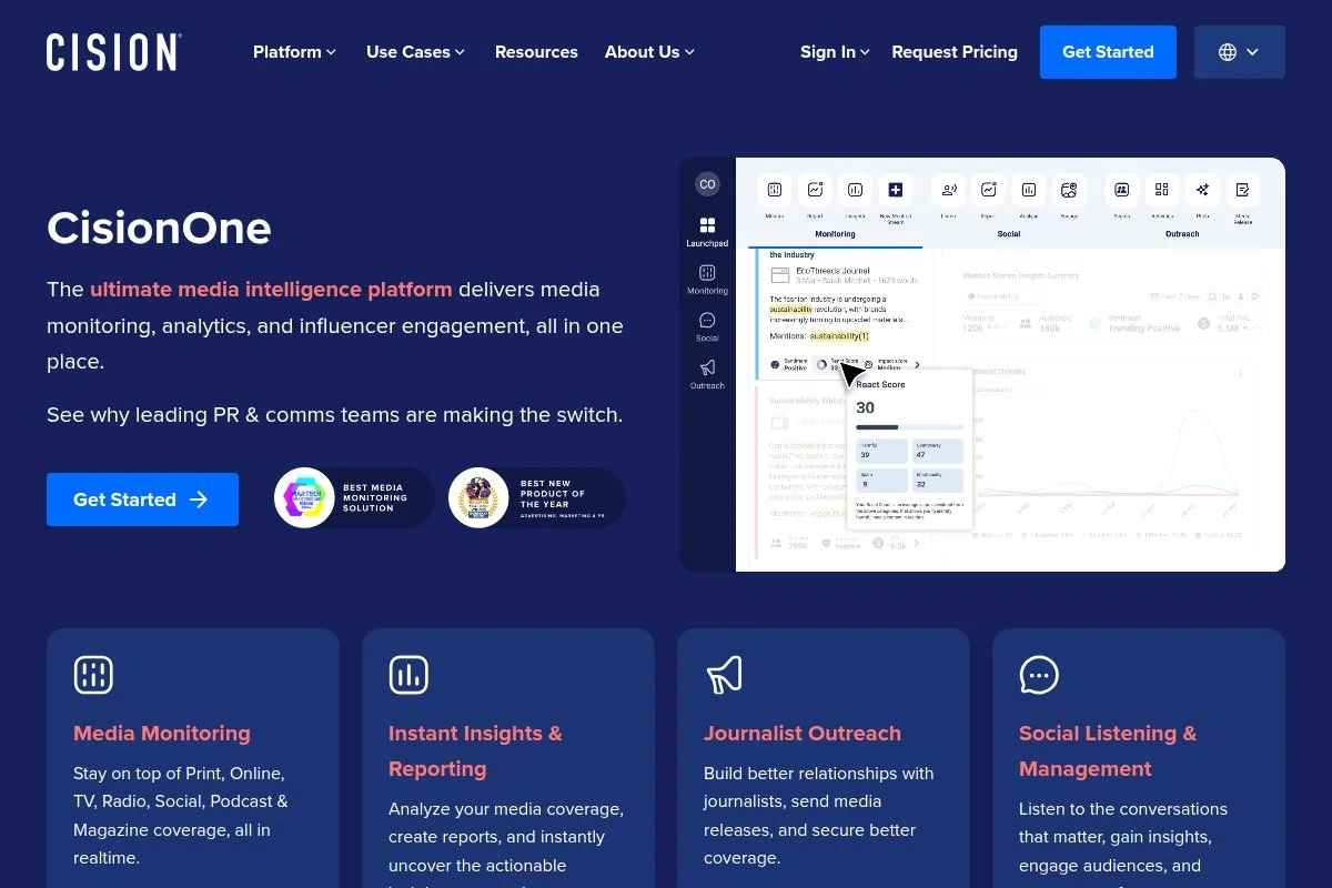 Screenshot of Cision homepage